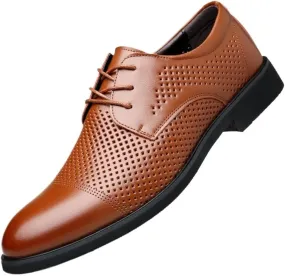 Men's Black Oxford Dress Shoes, Breathable Genuine Leather Formal Shoes, Pierced Lace-Up Business Shoes, Classic Leather Oxford Shoes for Men