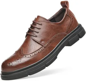 Mens Brogue Leather Wedding Shoes British Style Genuine Leather Business Formal Height Increasing Oxford Shoes