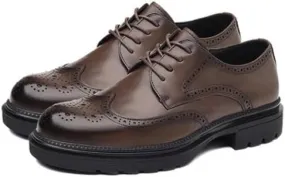 Mens Brown Leather Brogue Dress Shoes Genuine Leather British Business Formal Oxford Office Shoes
