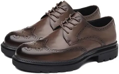 Mens Brown Leather Brogue Dress Shoes Genuine Leather British Business Formal Oxford Office Shoes