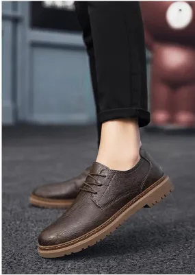 Men's Casual Premium Genuine Leather Lace-up Slip-On Oxford Shoes,Hand-Sewn Lightweight Dress Comfort Leather Shoes