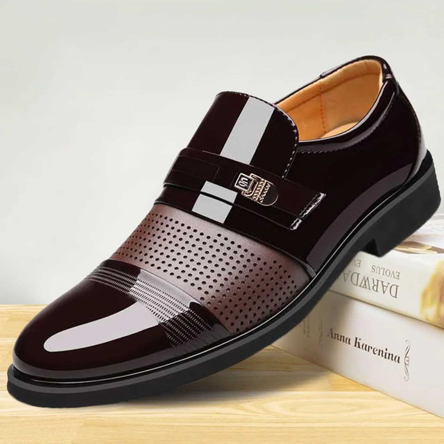 Men's Dress Shoes Faux Patent Leather Oxford Dress Shoes Men's Oxfords Shoes,Fashion Lace Up Leather Low Heels Dress Shoes, Business Formal Shoes