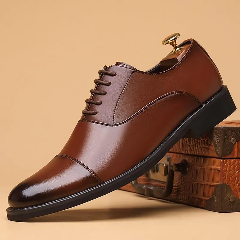 Mens Leather Fashion Oxford Shoes Fashion Classic Lace Up Leather Low Heels Dress Shoes Casual Work Office Business
