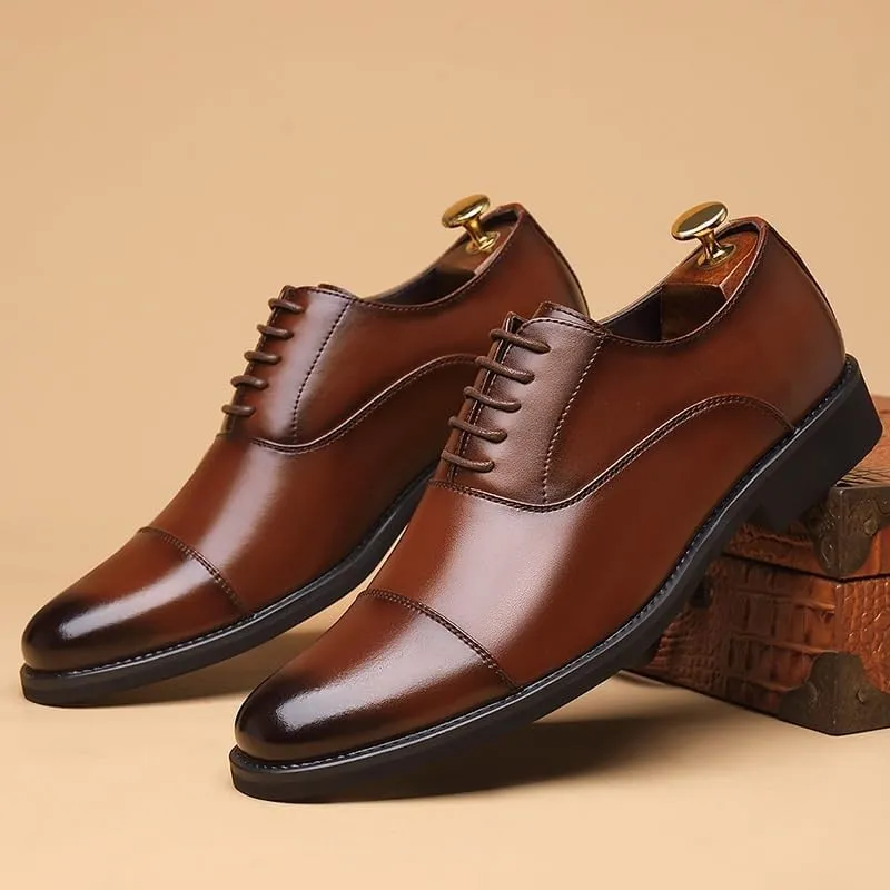Mens Leather Fashion Oxford Shoes Fashion Classic Lace Up Leather Low Heels Dress Shoes Casual Work Office Business