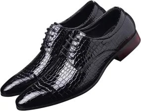 Men's Patent Leather Pointed Toe Leather Pattern Oxford Shoes,Lace-Up Non-Slip Office Derby Wedding Shoes