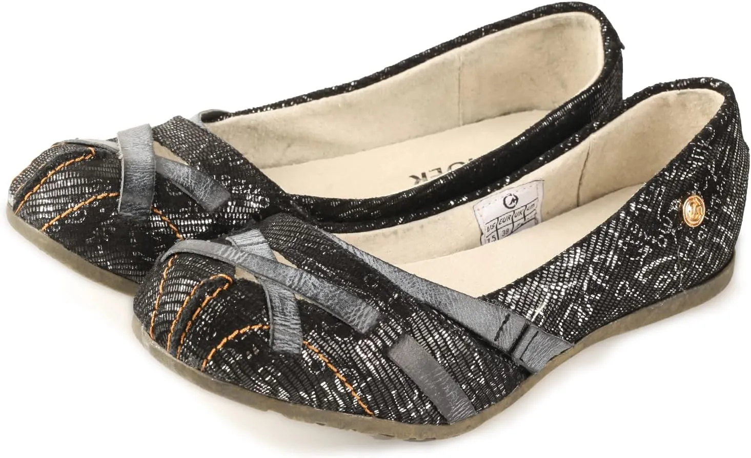 Metallic Abstract Leather Flat Women Shoes