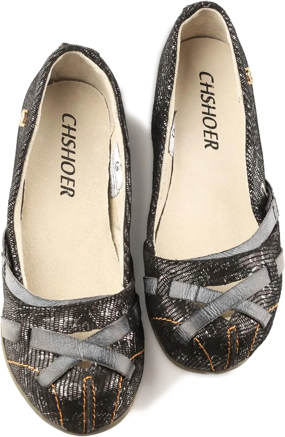Metallic Abstract Leather Flat Women Shoes