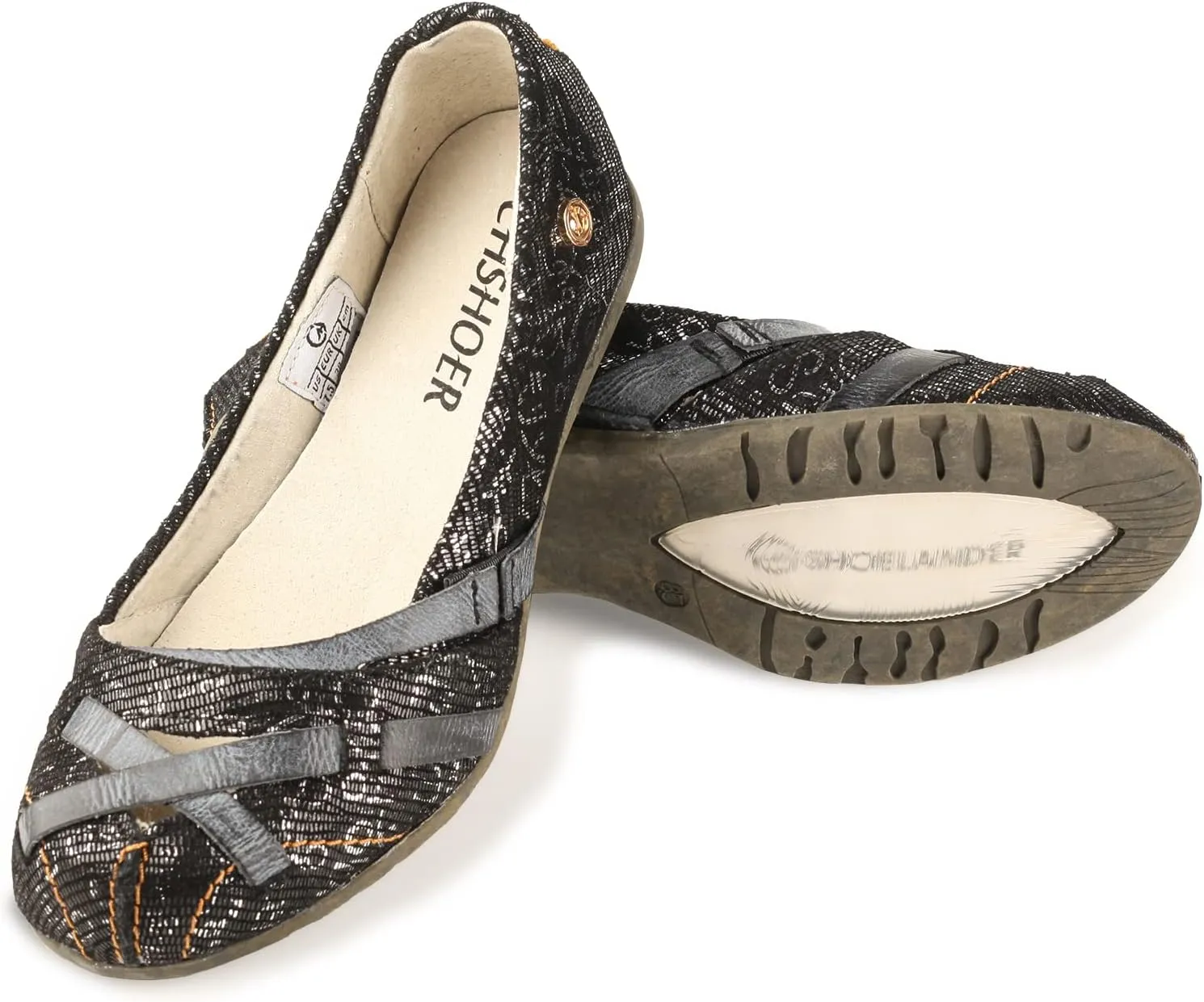 Metallic Abstract Leather Flat Women Shoes