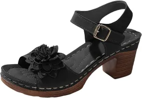 Orthopedic Wedge Sandals for Women Summer Beach Chunky Slip On Sandals Elegant Platform Casual Adjustable Ankle Strap Walking Shoes Open Toe Low Heel Slides Shoes with Flowers