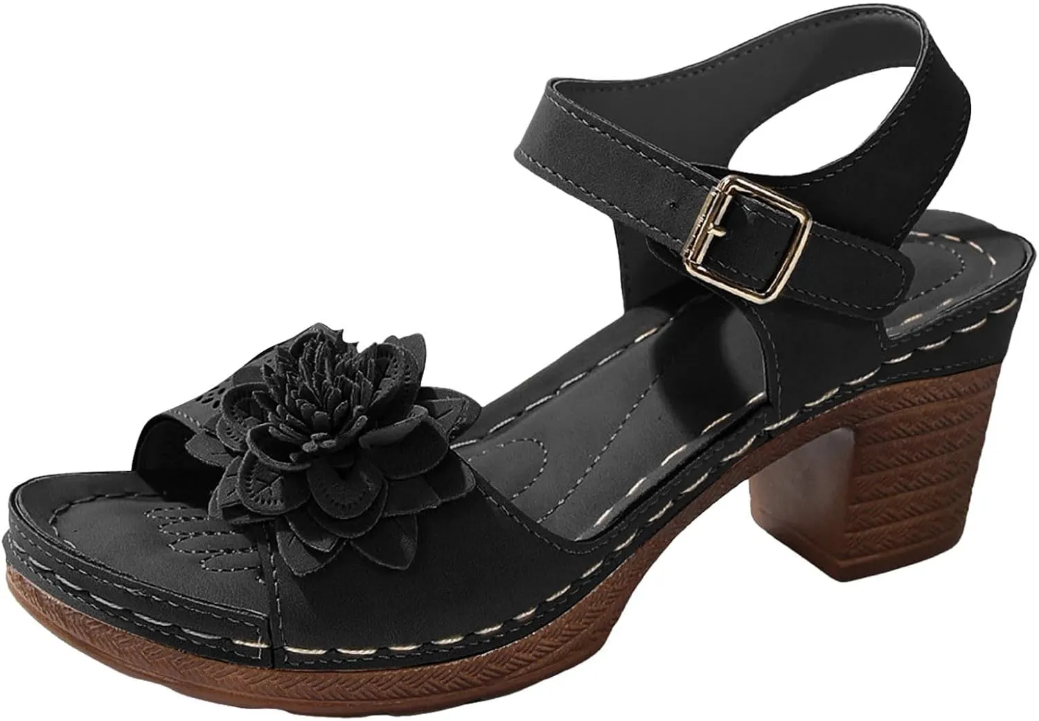 Orthopedic Wedge Sandals for Women Summer Beach Chunky Slip On Sandals Elegant Platform Casual Adjustable Ankle Strap Walking Shoes Open Toe Low Heel Slides Shoes with Flowers