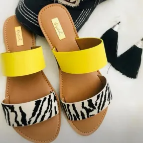 "Gia" Zebra Print & Yellow Sandals