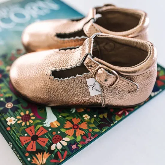 Rose Gold T-Bar Moccasin with Anti-Slip Sole