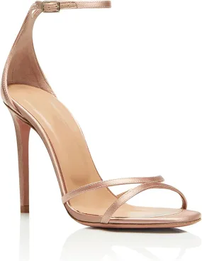 Round Toe Strappy High Heeled Sandals for Women Fashion Nude Color Open Toe Satin Sandals Simple Elegant Ankle Strap Stiletto High Heels Party Sandals