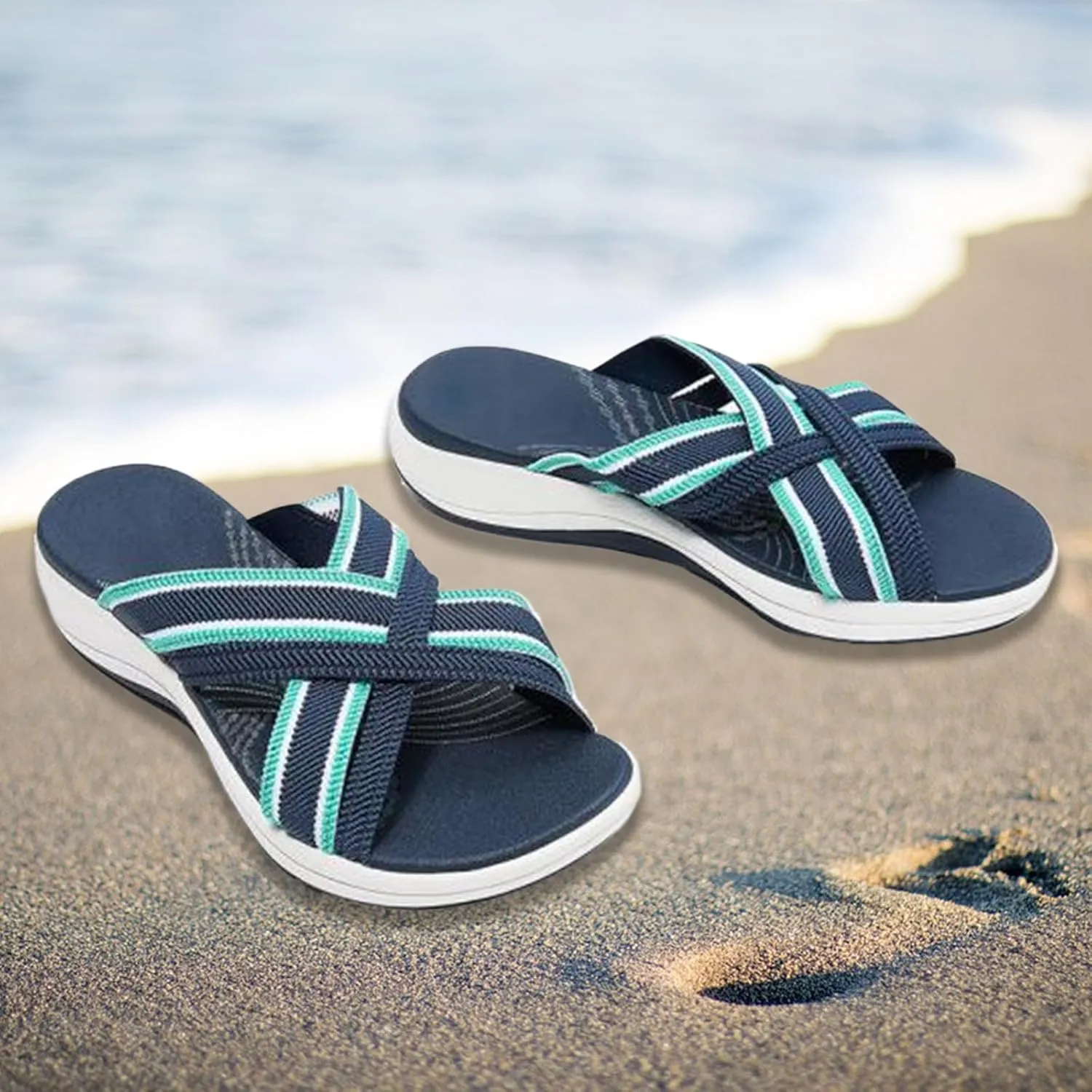 Smoneyful Womens Comfortable Orthopedic Sandals Arch Support Wide Width Walking Plantar Fasciitis Slide Sandals