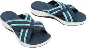 Smoneyful Womens Comfortable Orthopedic Sandals Arch Support Wide Width Walking Plantar Fasciitis Slide Sandals