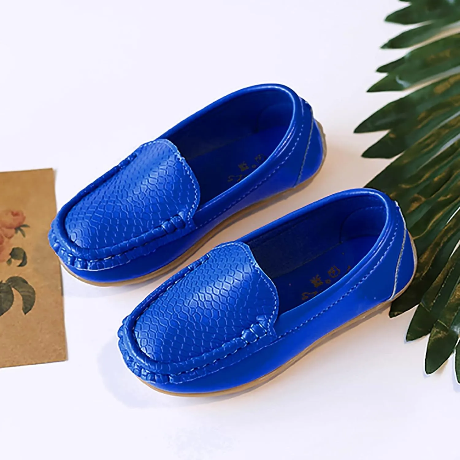 Toddler Boys Girls Loafer Shoes Soft Synthetic Leather Slip On 𝗠occasin Flat Boat Dress Shoes for Kids