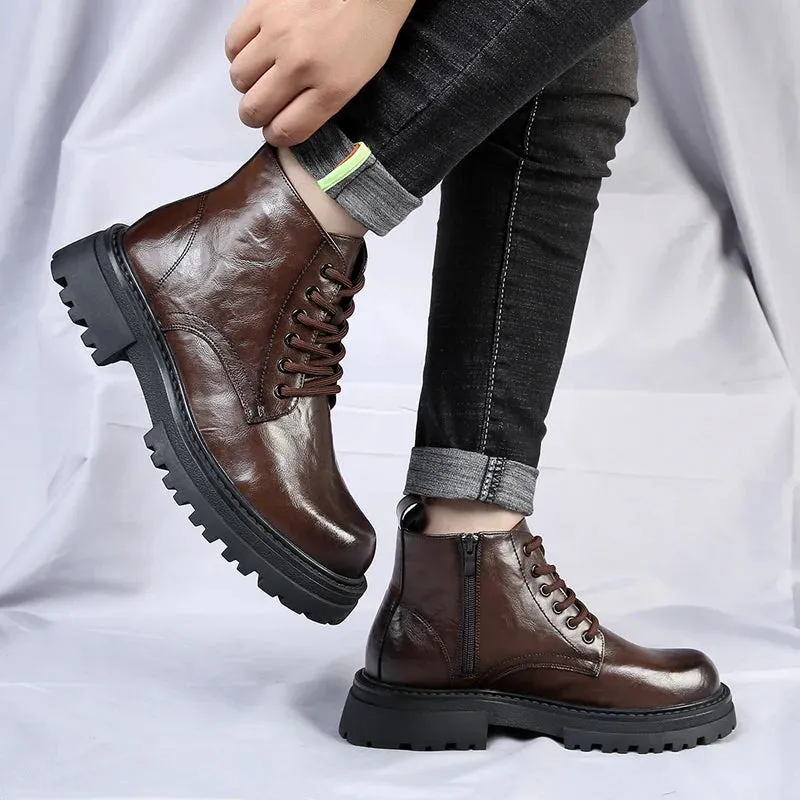 WAERTA Men's Leather Boots: Spring and Autumn Leisure, Soft Bottom, Comfortable Outdoor Tooling Boots
