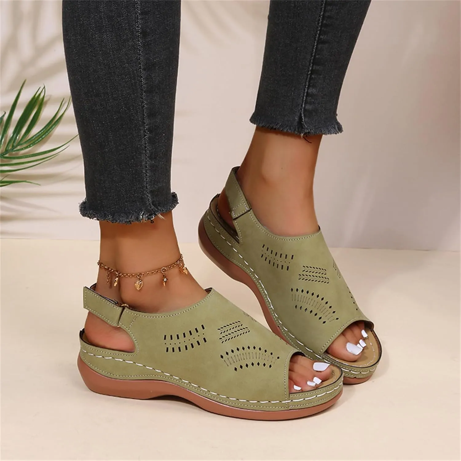 Women Comfortable Sandals Orthopedic Wedge Sandals Summer Hollow Out Slingback Walking Shoes Fish Mouth Adjustable Ankle Strap Shoes for All Occasions: Casual, Work, Party