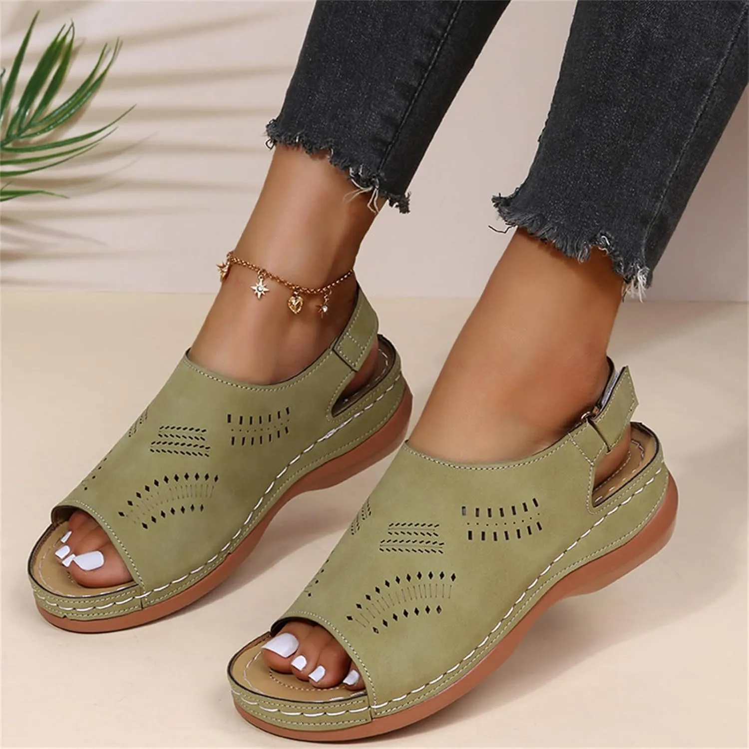Women Comfortable Sandals Orthopedic Wedge Sandals Summer Hollow Out Slingback Walking Shoes Fish Mouth Adjustable Ankle Strap Shoes for All Occasions: Casual, Work, Party
