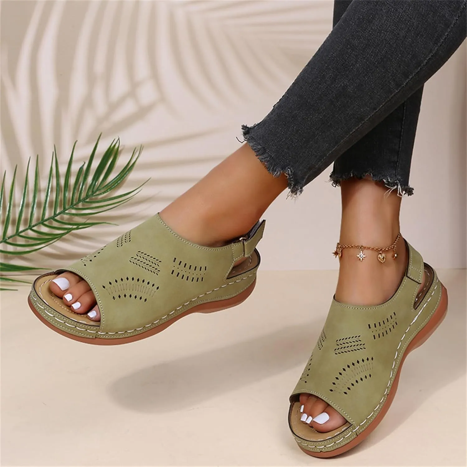 Women Comfortable Sandals Orthopedic Wedge Sandals Summer Hollow Out Slingback Walking Shoes Fish Mouth Adjustable Ankle Strap Shoes for All Occasions: Casual, Work, Party