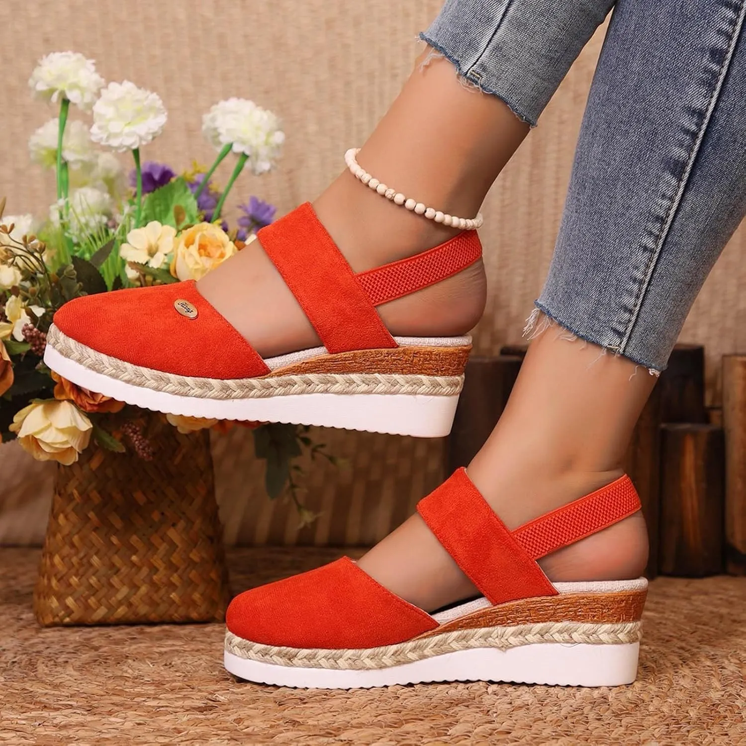 Womens Espadrilles Wedge Sandals Comfortable Closed Toe Slip On Sandals with Arch Support Elastic Strappy Ankle Strap for All Occasions: Casual, Work, Party