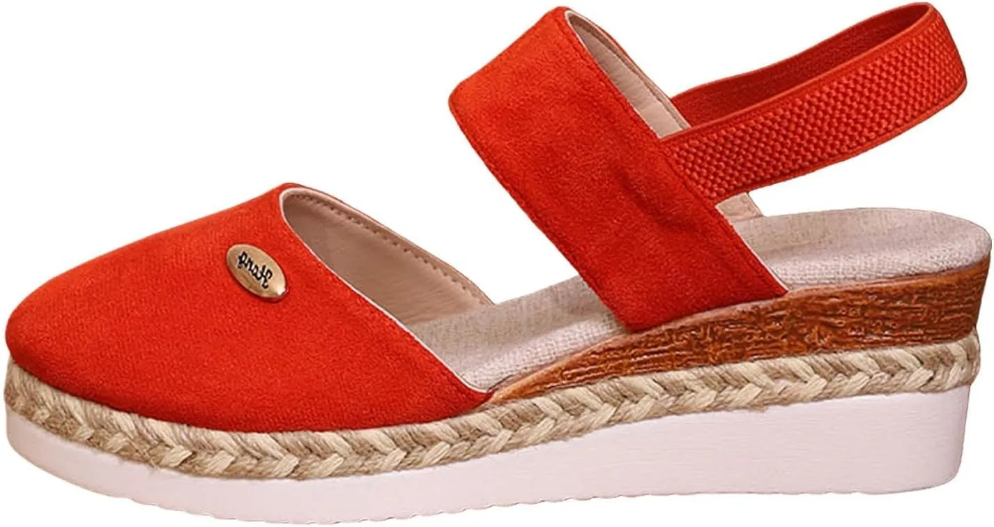 Womens Espadrilles Wedge Sandals Comfortable Closed Toe Slip On Sandals with Arch Support Elastic Strappy Ankle Strap for All Occasions: Casual, Work, Party