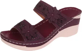 Womens Orthopedic Sandals Comfortable Slip On Wedge Sandals Ladies Vintage Summer Shoes Sparkling Jeweled Shoes for Women Indoor Outdoor