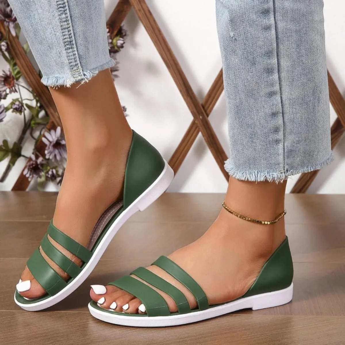 Women's PU Leather Three-Strap Sandals