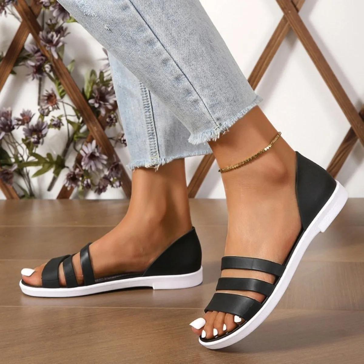 Women's PU Leather Three-Strap Sandals