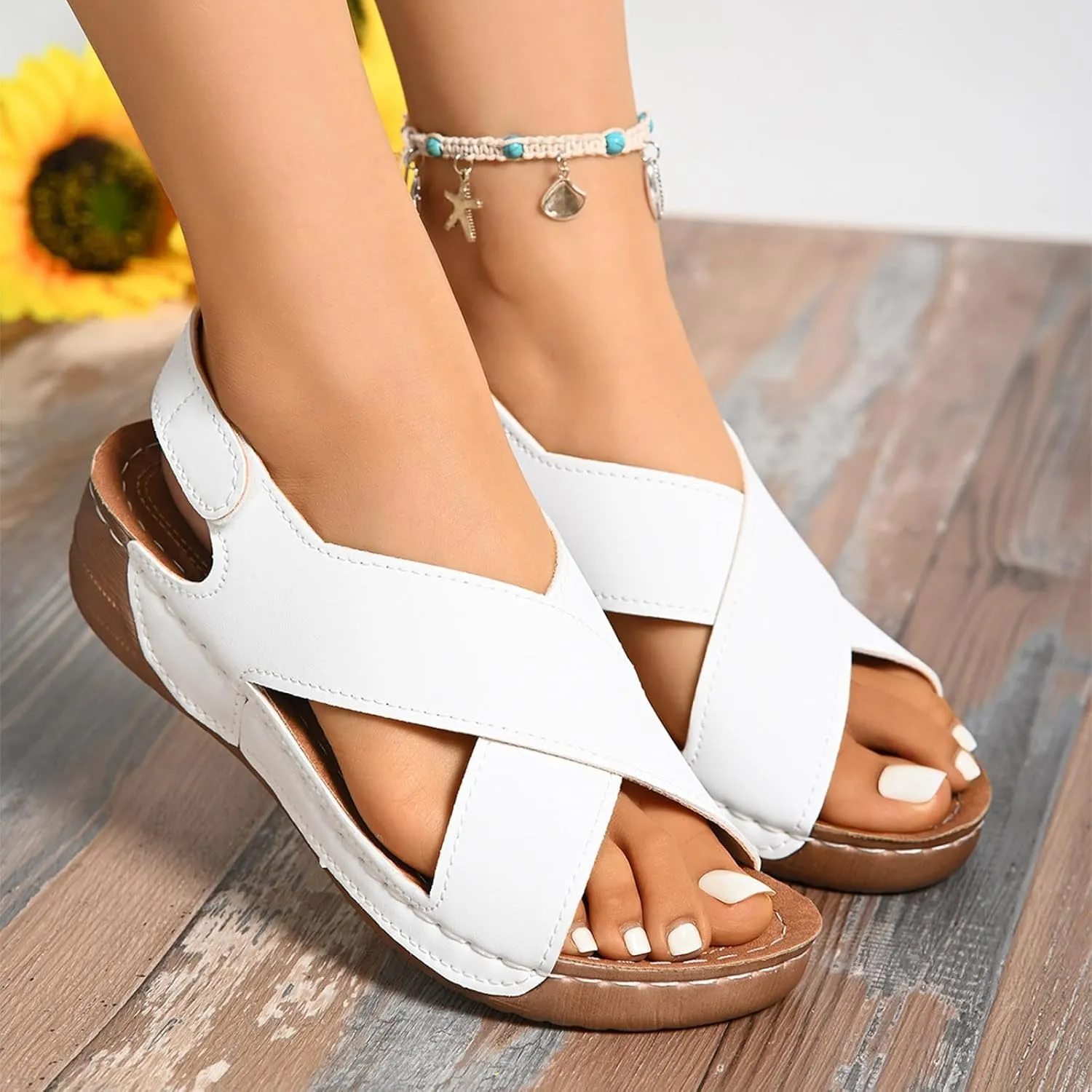 Womens Wedge Orthopedic Sandals 2025 Crisscross Strap Open Toe Summer Sandals for Women with Arch Support Comfortable Orthopedic Shoes